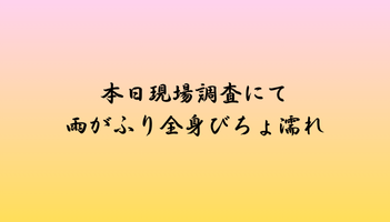 本日現場調査にて雨がふり全身びちょ濡れ　